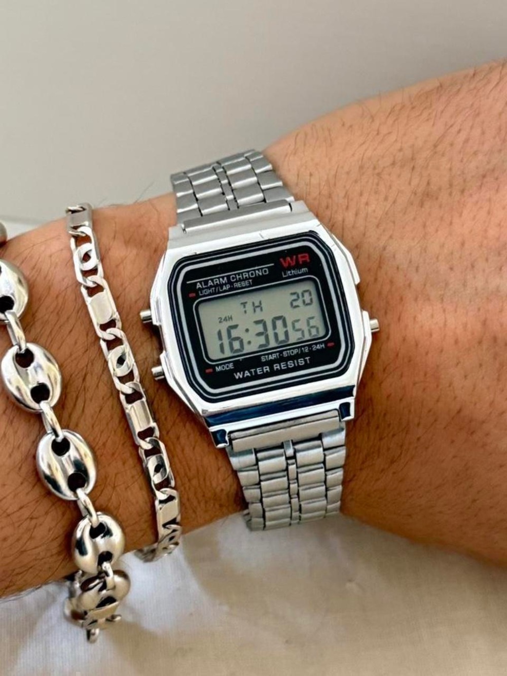 Classic Digital Stainless Steel Watch - Silver